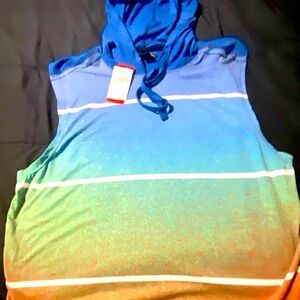 Blue and Green Sleeveless Hoodie